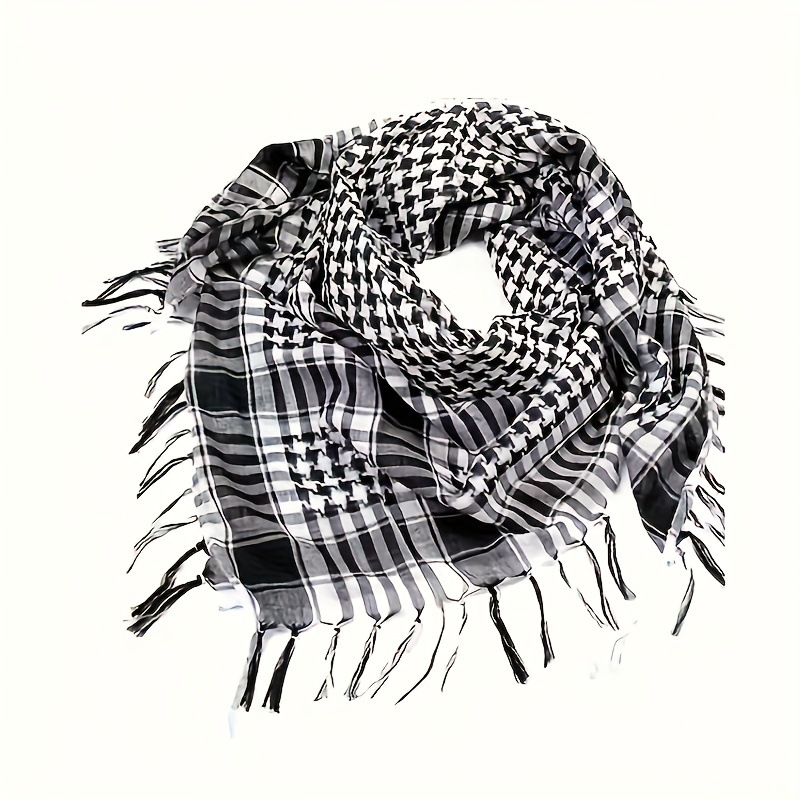 Cross-border best-selling desert tactical scarf, Arabian headscarf, black and white checkered square scarf, jacquard tassel scarf manufacturer pic 4