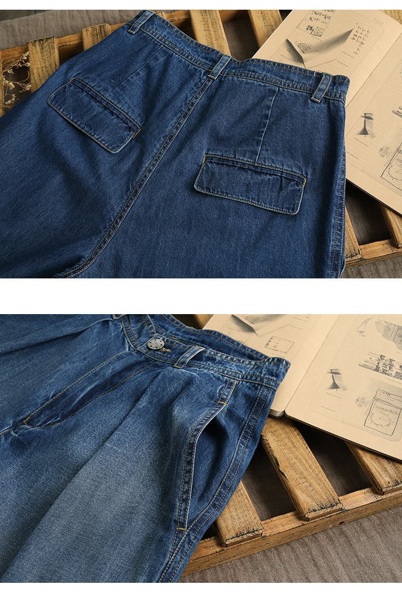 阔腿牛仔裤女高腰拖地重工洗水撞色直筒显腿长盖脚面宽松3025详情26