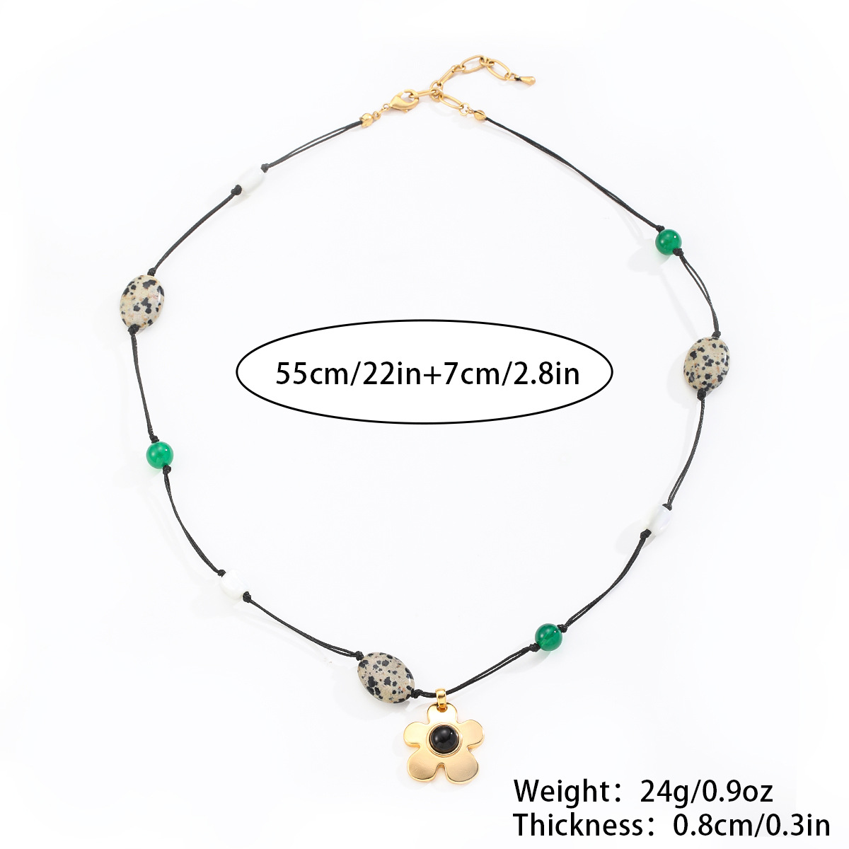 Nasha Ethnic style wax rope spotted stone flower pendant necklace design sense, niche collarbone chain, fashionable and versatile necklace pic 2