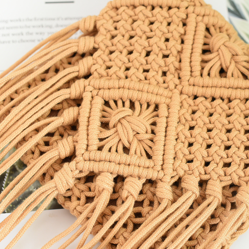Summer Korean fringed crossbody straw woven bag, Korean retro single-shoulder cotton thread woven bag, sweet and fresh flip cover bag pic 9
