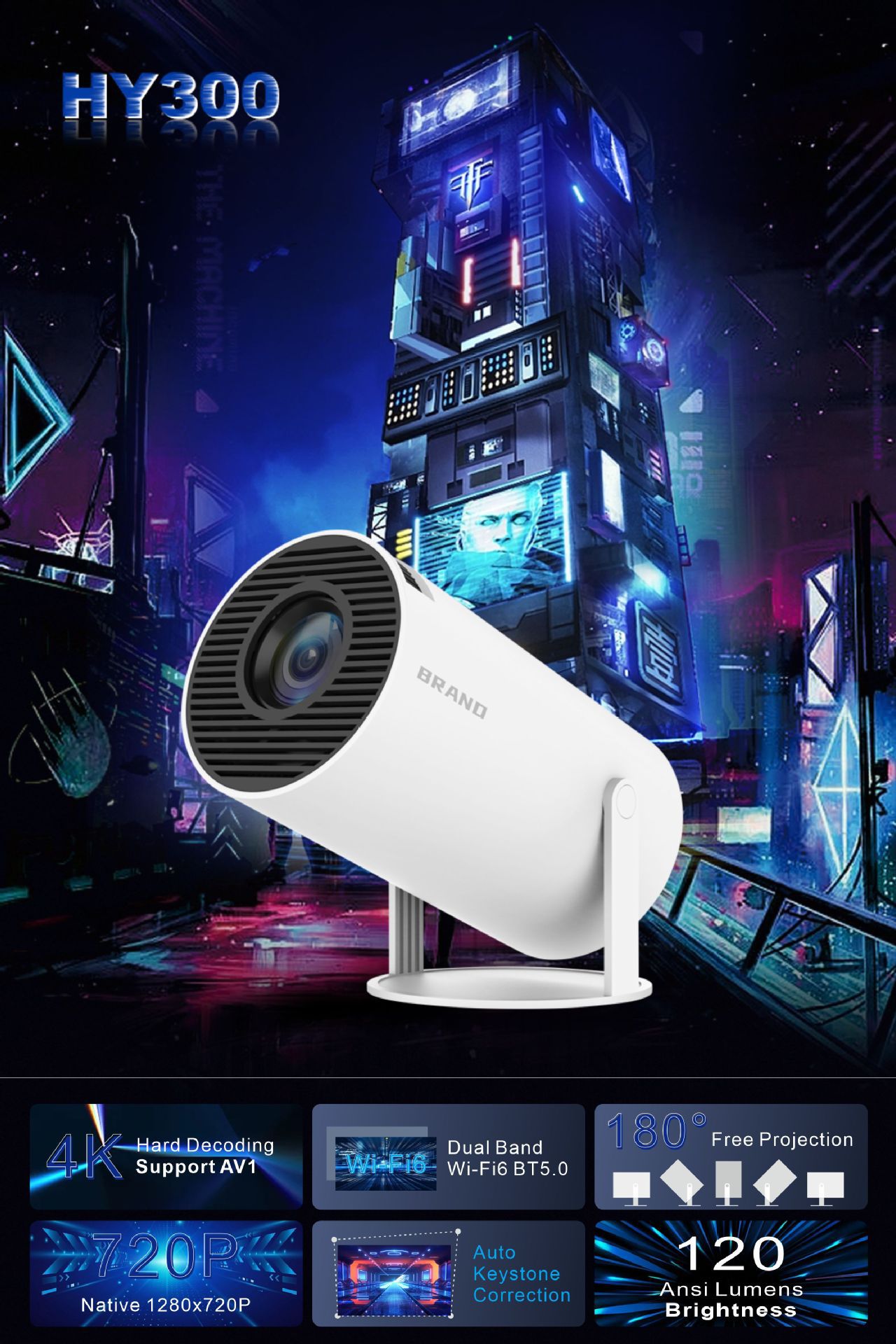 hy300pro projector home 4K portable LCD ultra-high-definition living room wall projection wireless screen factory wholesale price pic 1