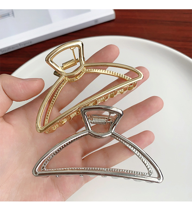 跨境简约金属发夹洗澡顶夹中号合金抓夹几何半圆韩版鲨鱼夹女发饰详情11