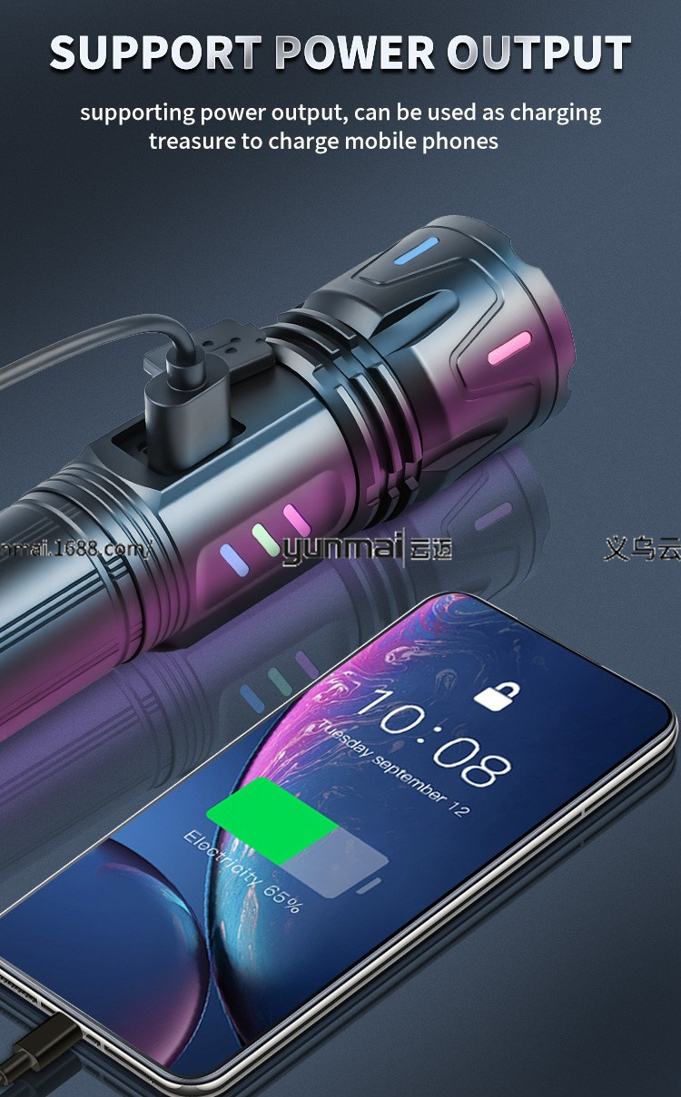 亚马逊新款数显白激光手电筒可透光荧光条带输出强光远射理发器多功能照明工具详情7