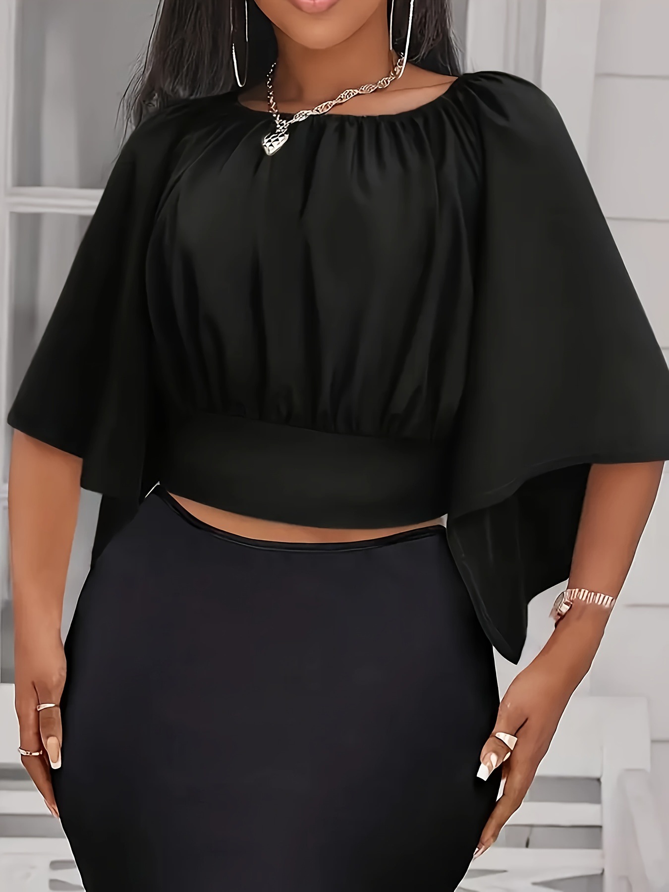 Tie Back Ruched Blouse Elegant Solid Color Blouse For跨境 pic 5