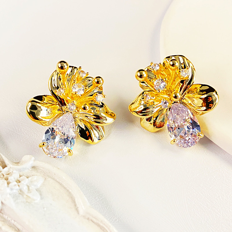 925 Silver Needle Zircon Flower Earrings delicate, brilliant and elegant bow pic 4