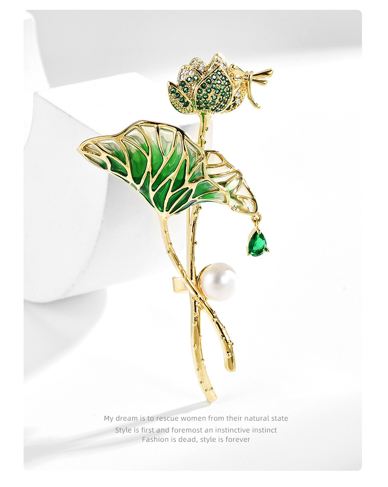 荷塘月色胸针高档女精致气质珍珠荷叶大衣胸花2022年新款别针详情13