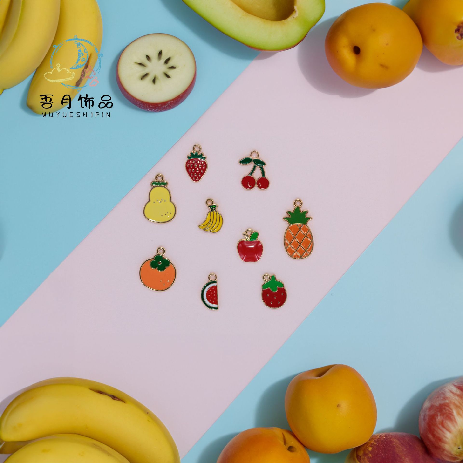 新款可爱卡通水果滴油合金饰品配件diy手链项链耳环头绳挂件樱桃详情2