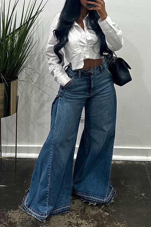 Crossover 2026 nuevo estilo primavera vintage europeo estilo americano piernas amplias mujeres jeans patchwork faucet pantalones con flecos pic 6