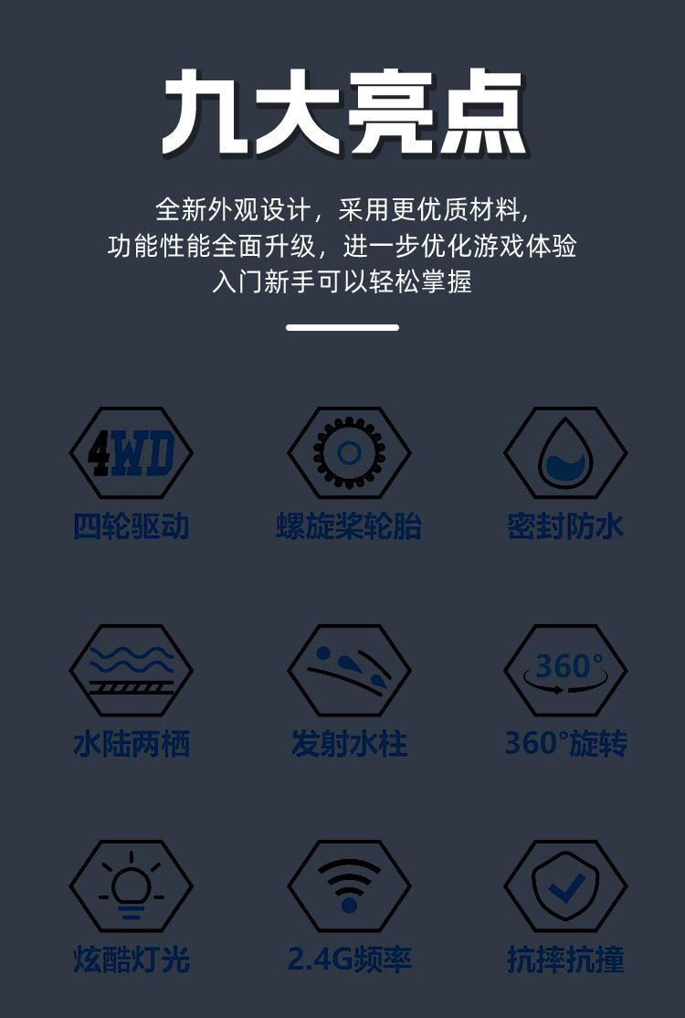 跨境新品水陆两栖遥控车可发射对战水炮车手势感应双控遥控坦克车详情3