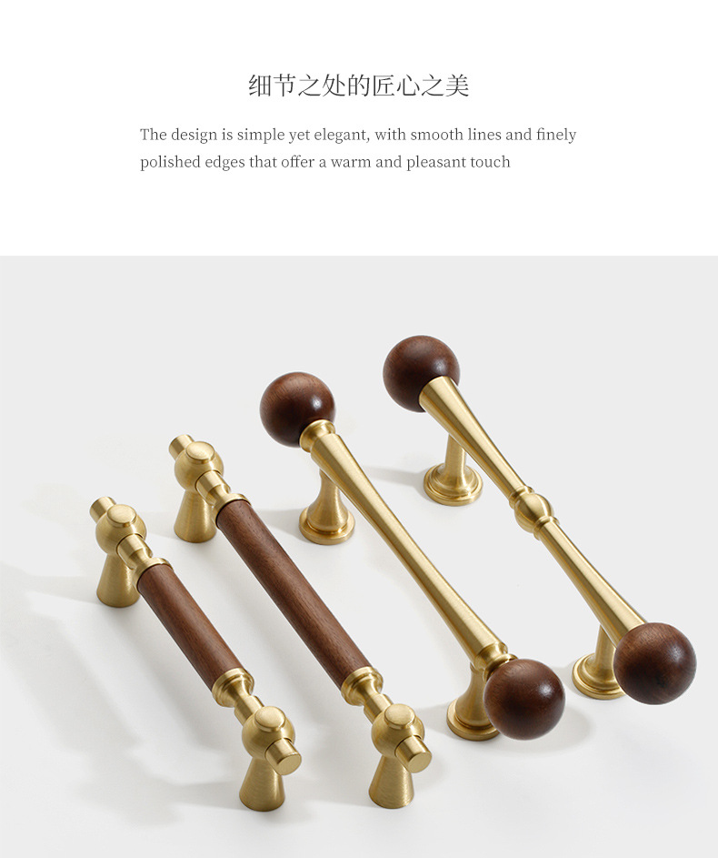 Factory direct sales of black walnut wood retro Chashi-style cabinet door handles, ancient-style solid copper wardrobe door handles pic 15