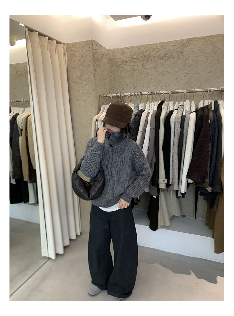 Winter new style horn buttoned lapel wool sweater, gentle and loose knitted sweater, sweater, sweater, sweater, sweater pic 25