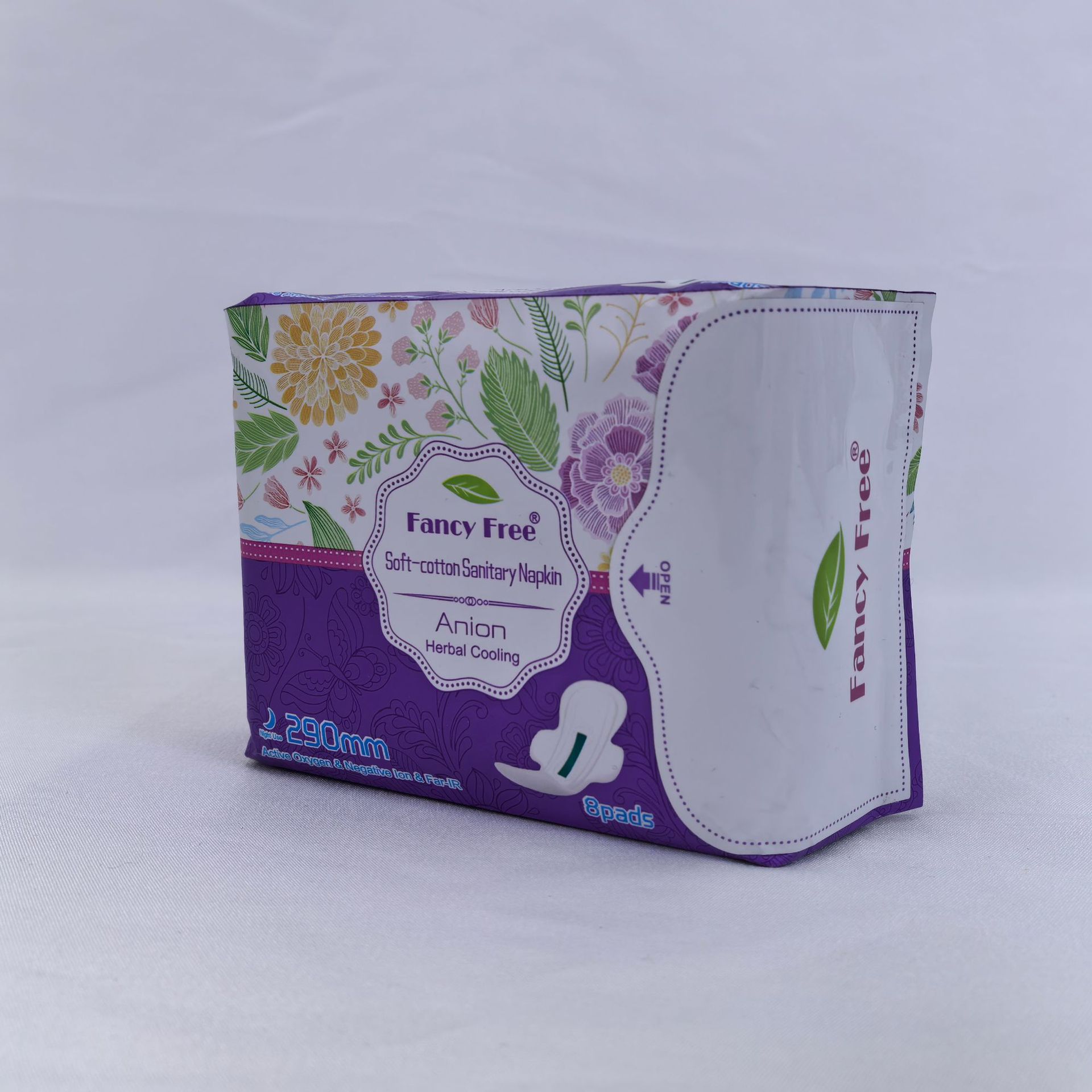 Fancy Free超薄卫生巾290mm8片紫色铝膜袋装日用夜用整箱批发详情7