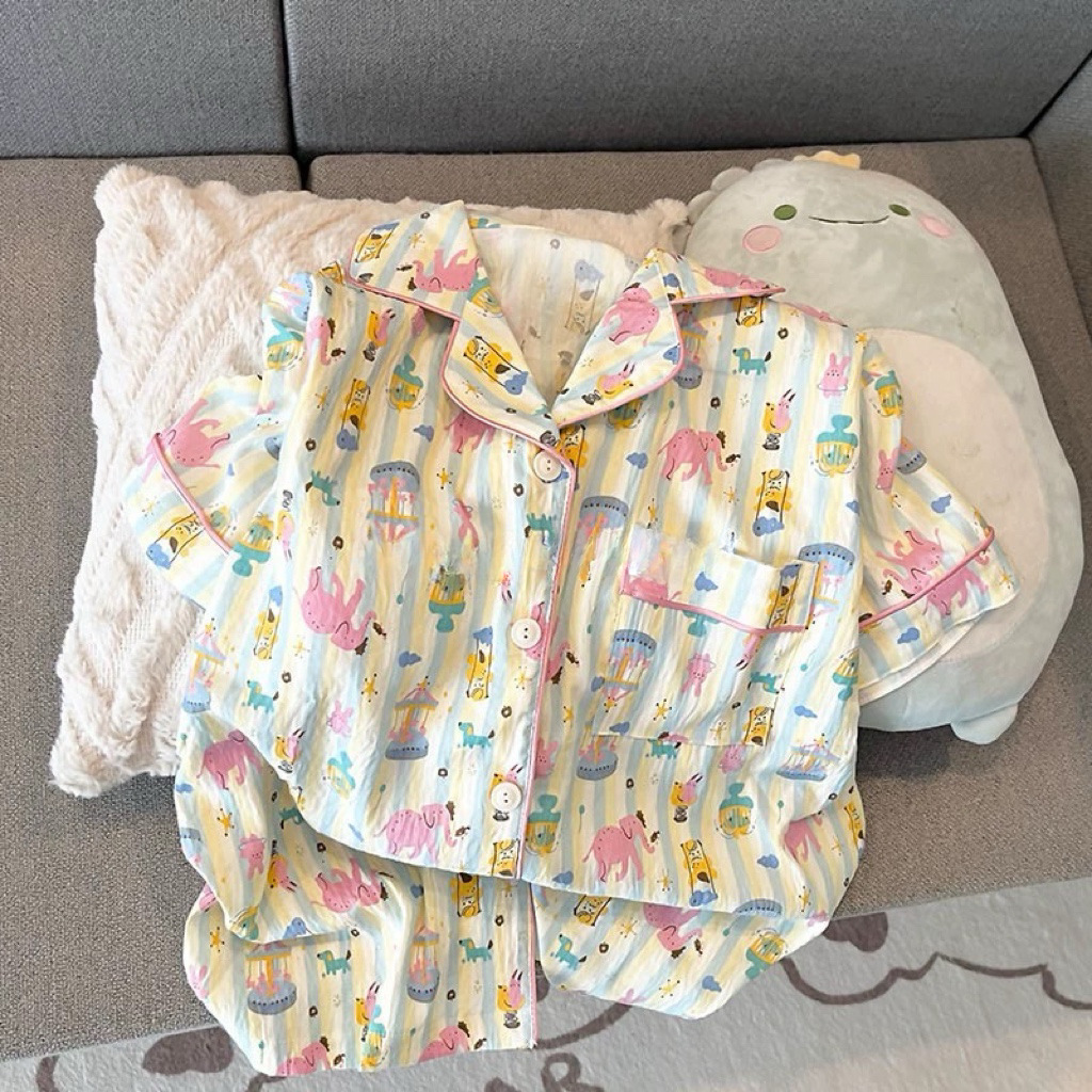 Pajama Women Summer Cloud Cotton 2024 New Style sweet and cute cardigan casual short-sleeved and short-shorts home wear set pic 47