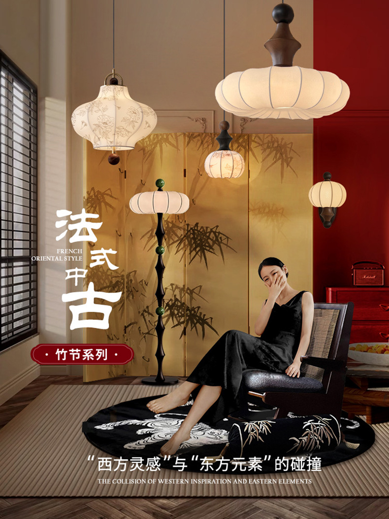 Zhaoying Bamboo Joint retro vintage bedroom chandelier, log style dining room lamp, high-end room solid wood wabi-sabi style lamp pic 1