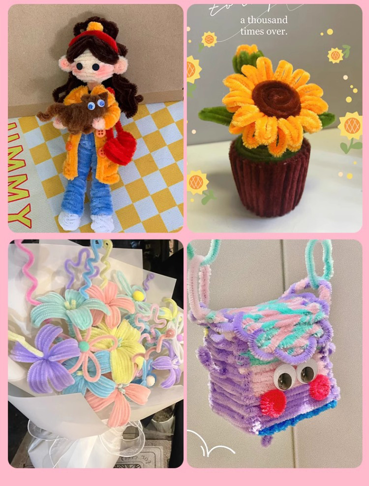 现货扭扭棒儿童diy手工制作玩具材料包马卡龙色系超密毛绒扭扭棒详情11