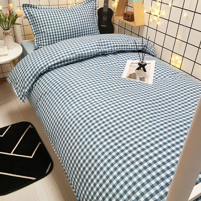 Classic checkered bed sheet and quilt cover four-piece set, student dormitory checkered bedding pic 6