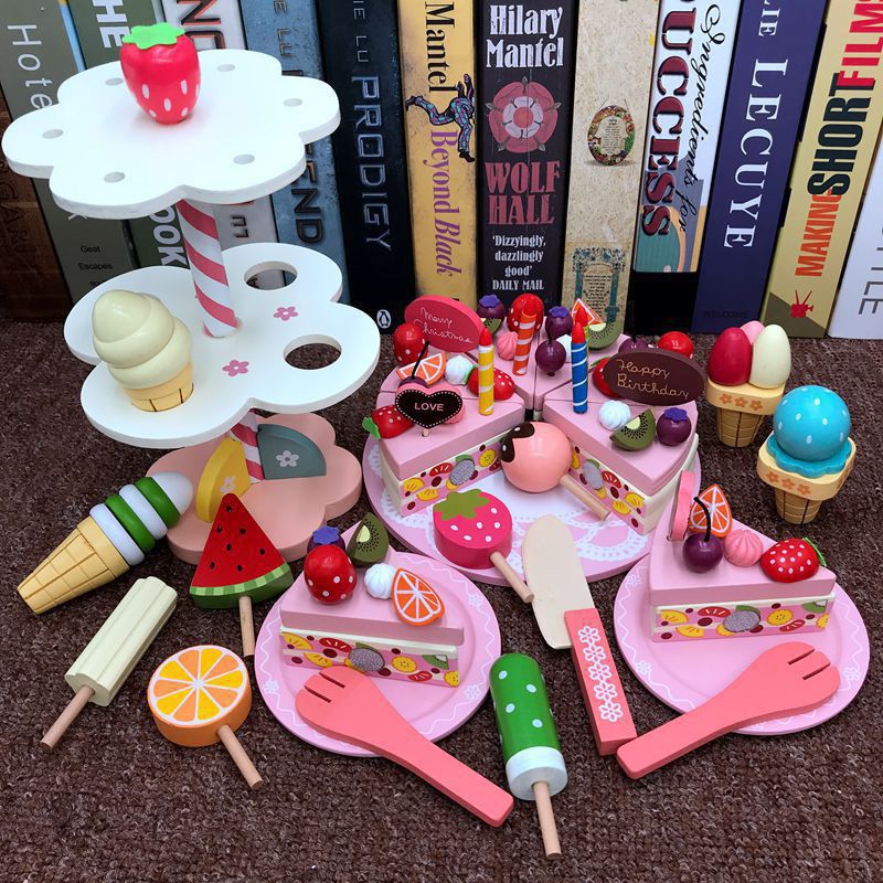 Wooden cut-and-cut fun House kitchen Little princess toy girl New Year Birthday gift simulation cake for children pic 6