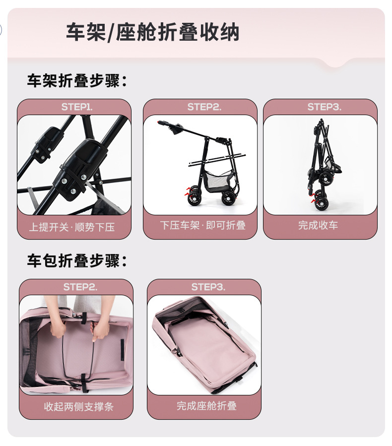 跨境宠物推车狗狗猫咪泰迪手推车外出中小型狗拉车轻便可折叠分离详情14