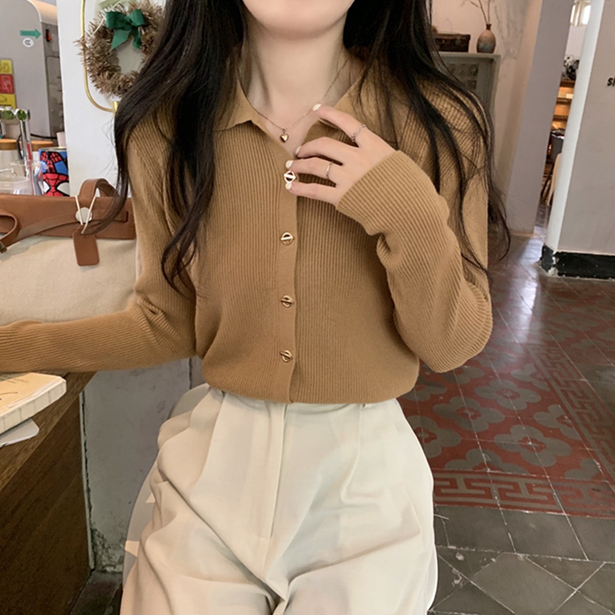 polo领内搭打底针织衫毛衣女秋冬2023新款早秋设计感别致独特上衣详情5