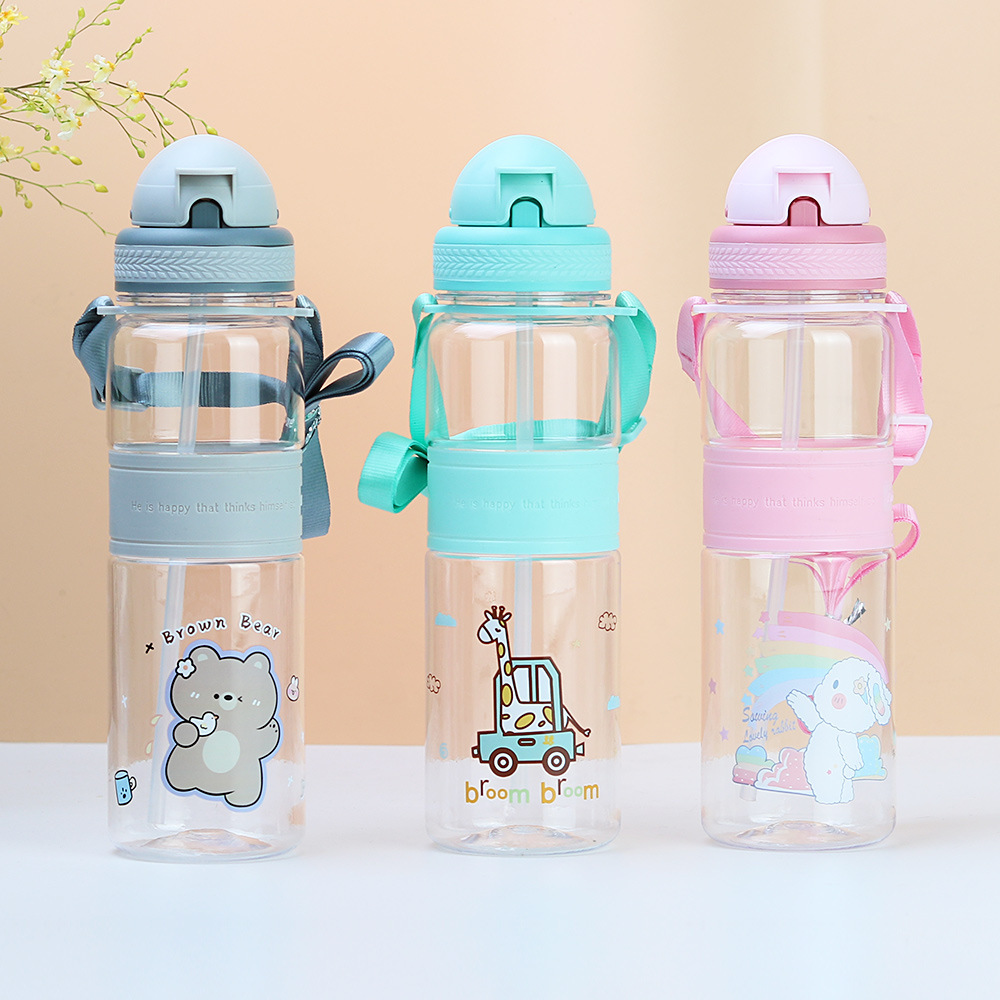 代发可爱卡通吸管杯幼儿园儿童塑料水杯创意学生手提杯子运动水壶详情1