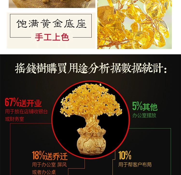 厂家直销黄水晶摇钱发财招财树摆件办公室乔迁客厅电视柜玄关酒柜详情9