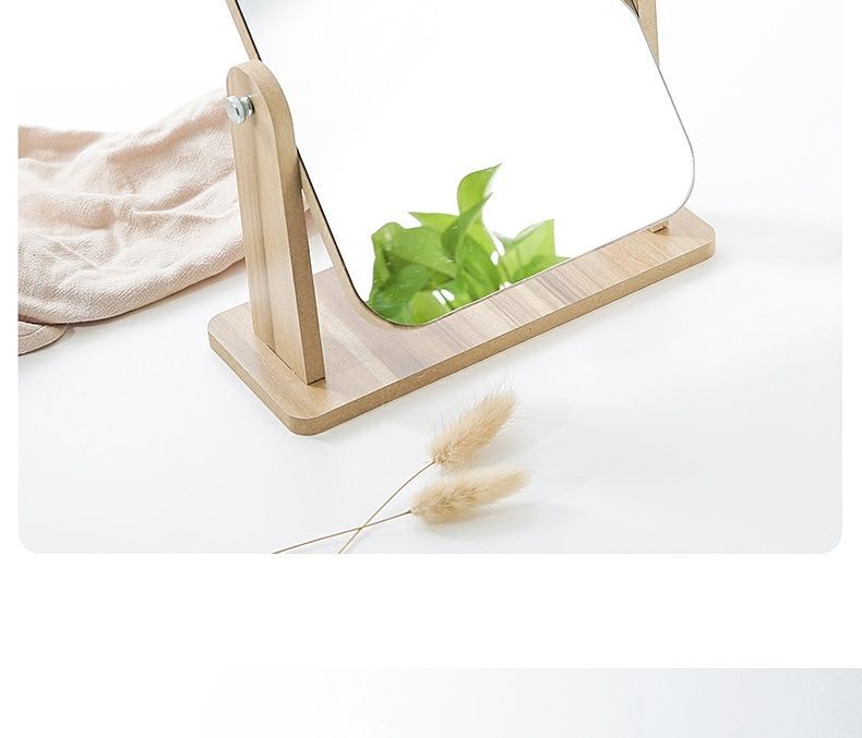 网红高清镜子宿舍用木质化妆镜可旋转台式桌面大号学生梳妆360度详情4