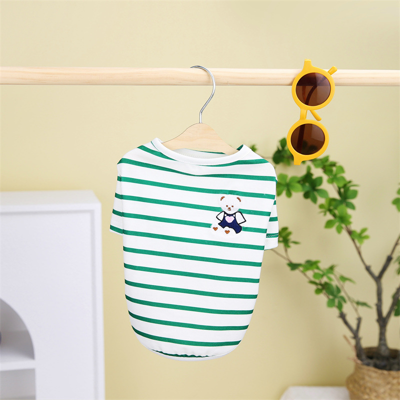 中小型狗狗春夏季新款户外玩耍居家休闲小熊刺绣条纹T恤跨境直发详情4