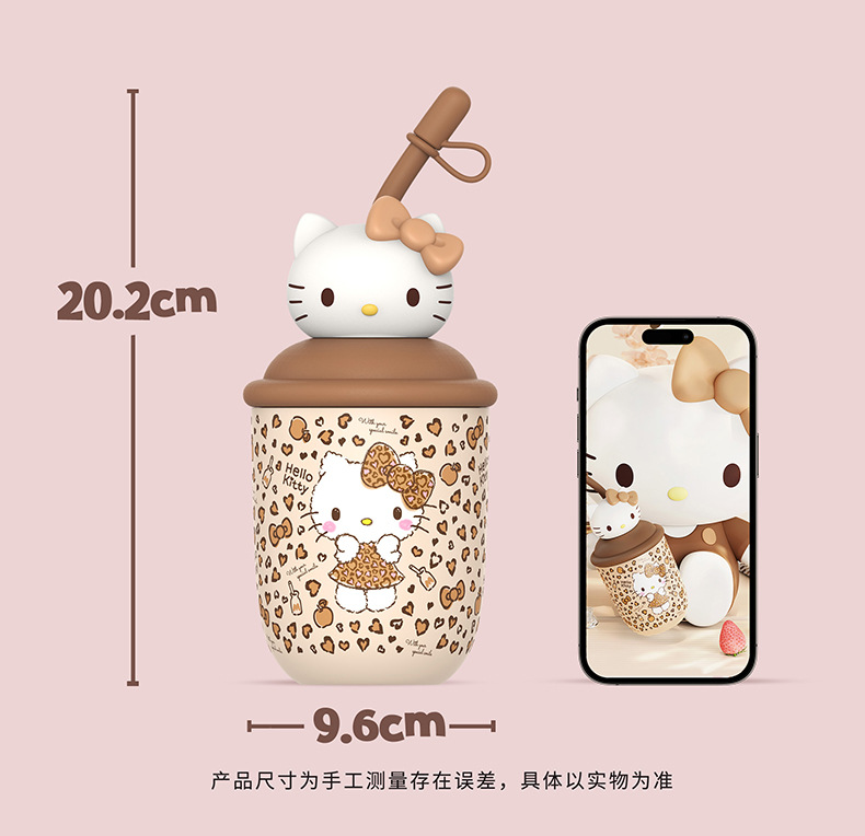 新款三丽鸥豹纹KT保温杯高颜值316不锈钢杯子女生吸管便携杯子ins详情24