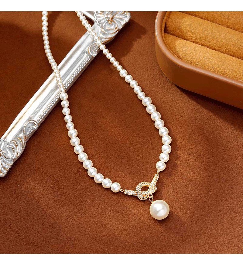 Hyacinth shijiazheng round collar de perlas de vidrio alto sentido luz lujo moda delicada temperamento clavícula cadena colgante gargantilla accesorios pic 2