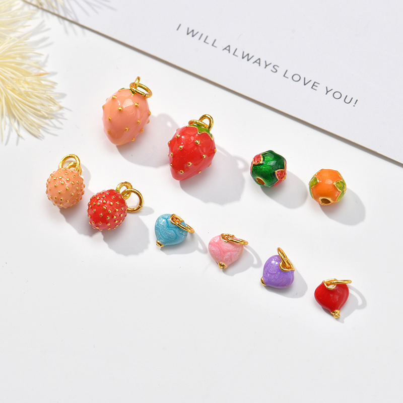 Factory wholesale oil-dripping brass, Korean-style fruit strawberry three-dimensional DIY earrings, pendants, bracelets, hair accessories and other accessories pic 2