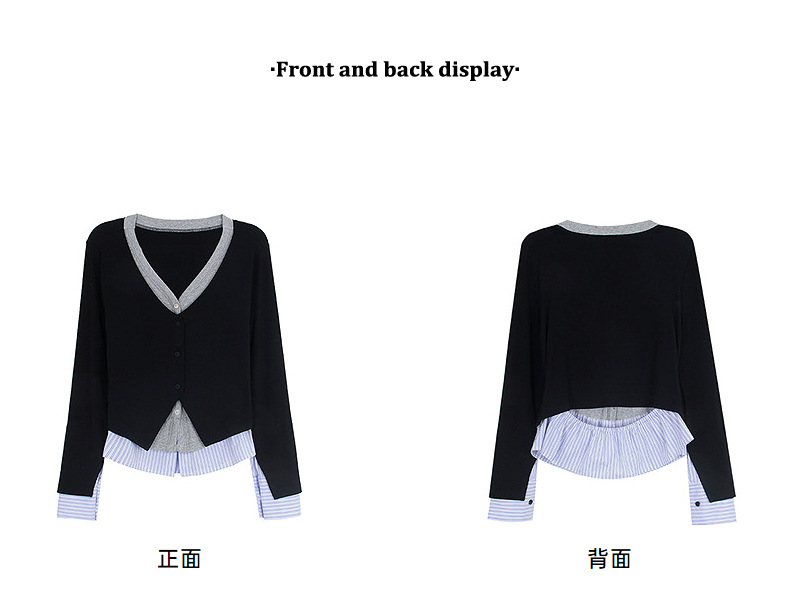 【通勤时髦法则】歌铭设计感撞色假两件针织衫秋季长袖上衣Y2776F详情10
