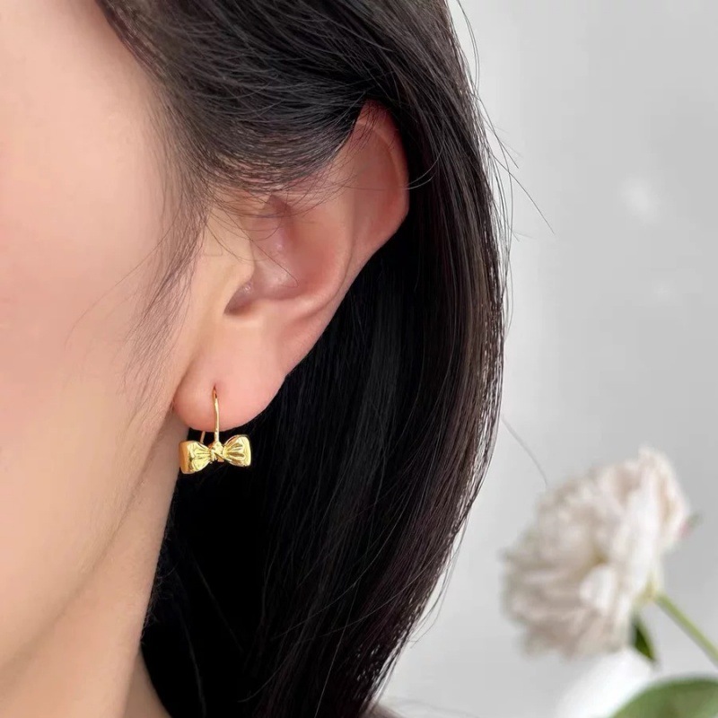 韩信简约饱满蝴蝶结耳钩小众复古设计精致可爱芭蕾风甜美耳钉耳饰详情2