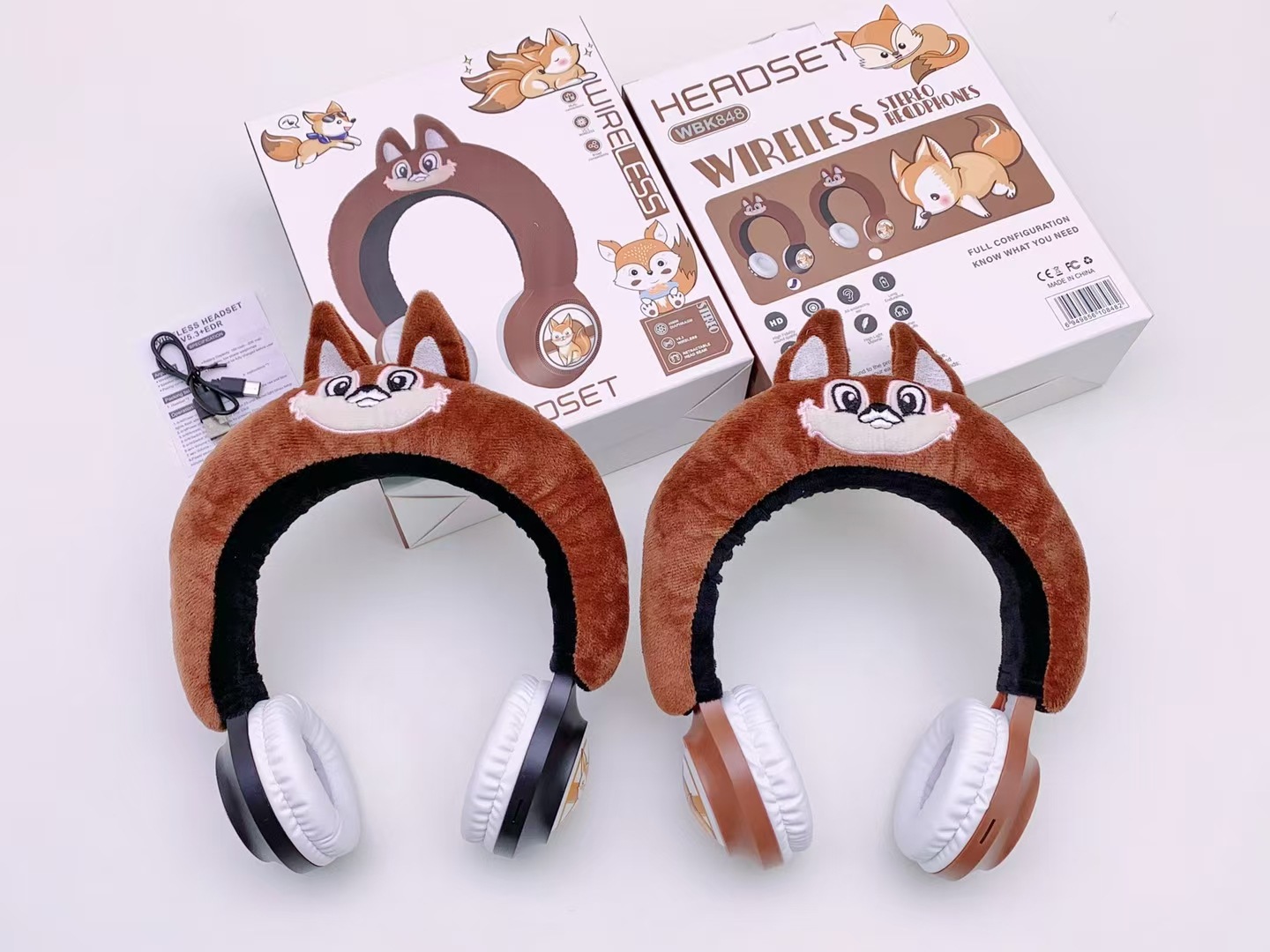 WBK848新款创意卡通狐狸毛绒头戴蓝牙耳机礼品保暖无线儿童跨境外详情4