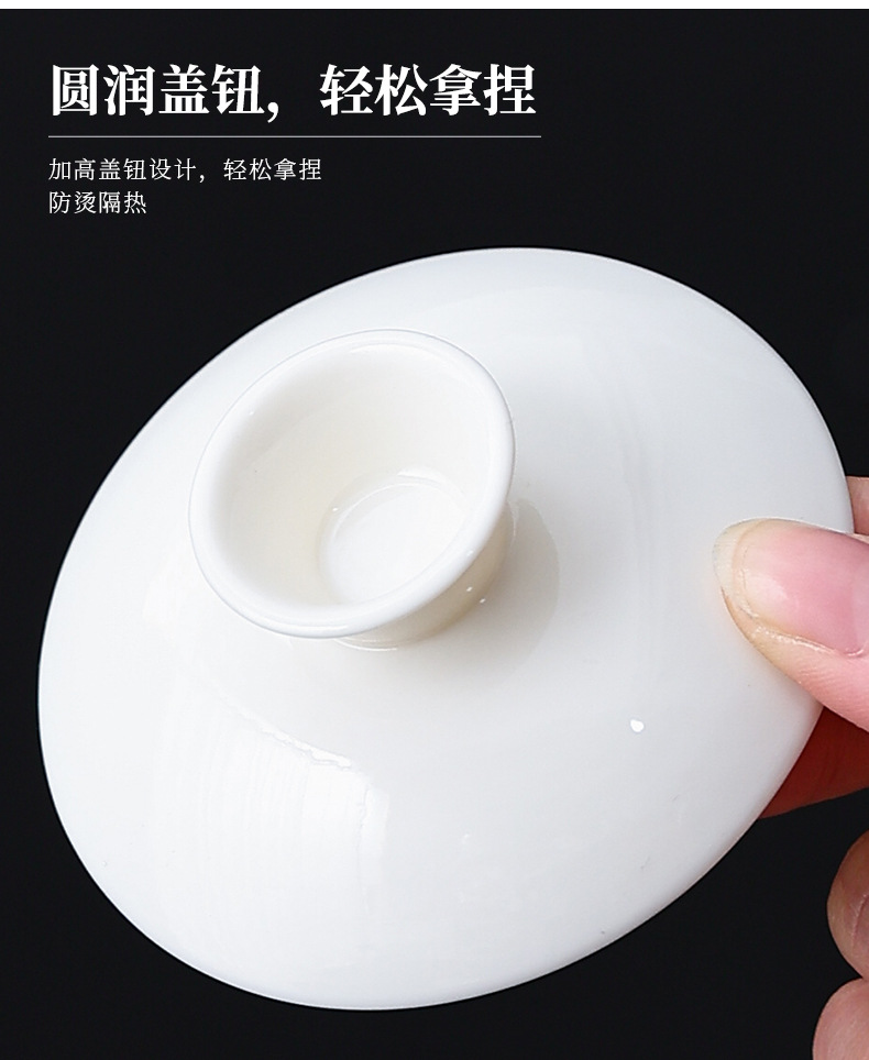 羊脂玉三才盖碗悬停白瓷泡茶碗茶杯薄胎茶具盖碗茶茶碗功夫小号杯详情18