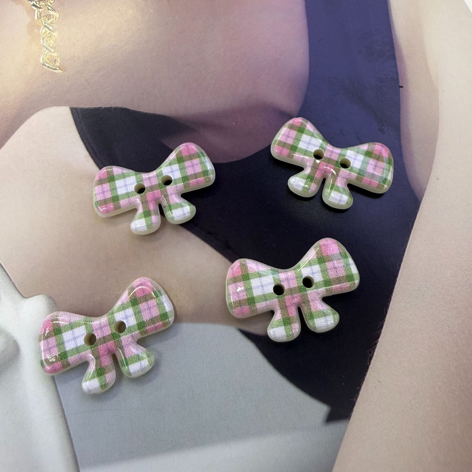 Freshly plaids printed lazo botones handmade diy tocados y gorros ropa accesorios botones ensamblaje pic 9