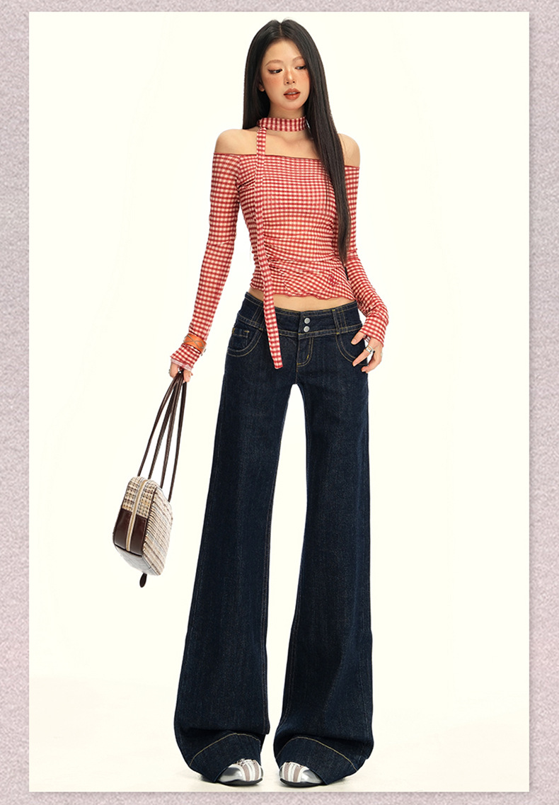 橙绢女装#美式复古丹宁原牛色直筒牛仔裤女早秋百搭微休闲喇叭裤详情12