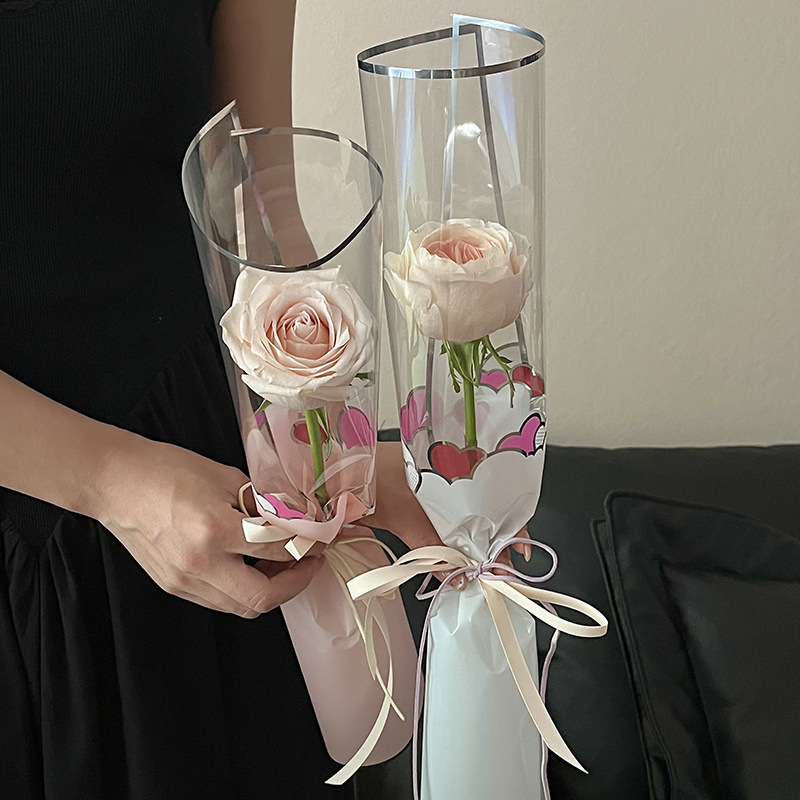 七夕乐乐心单支玻璃纸袋花束包装袋花店花艺玫瑰包花纸材料鲜花包装用品详情9