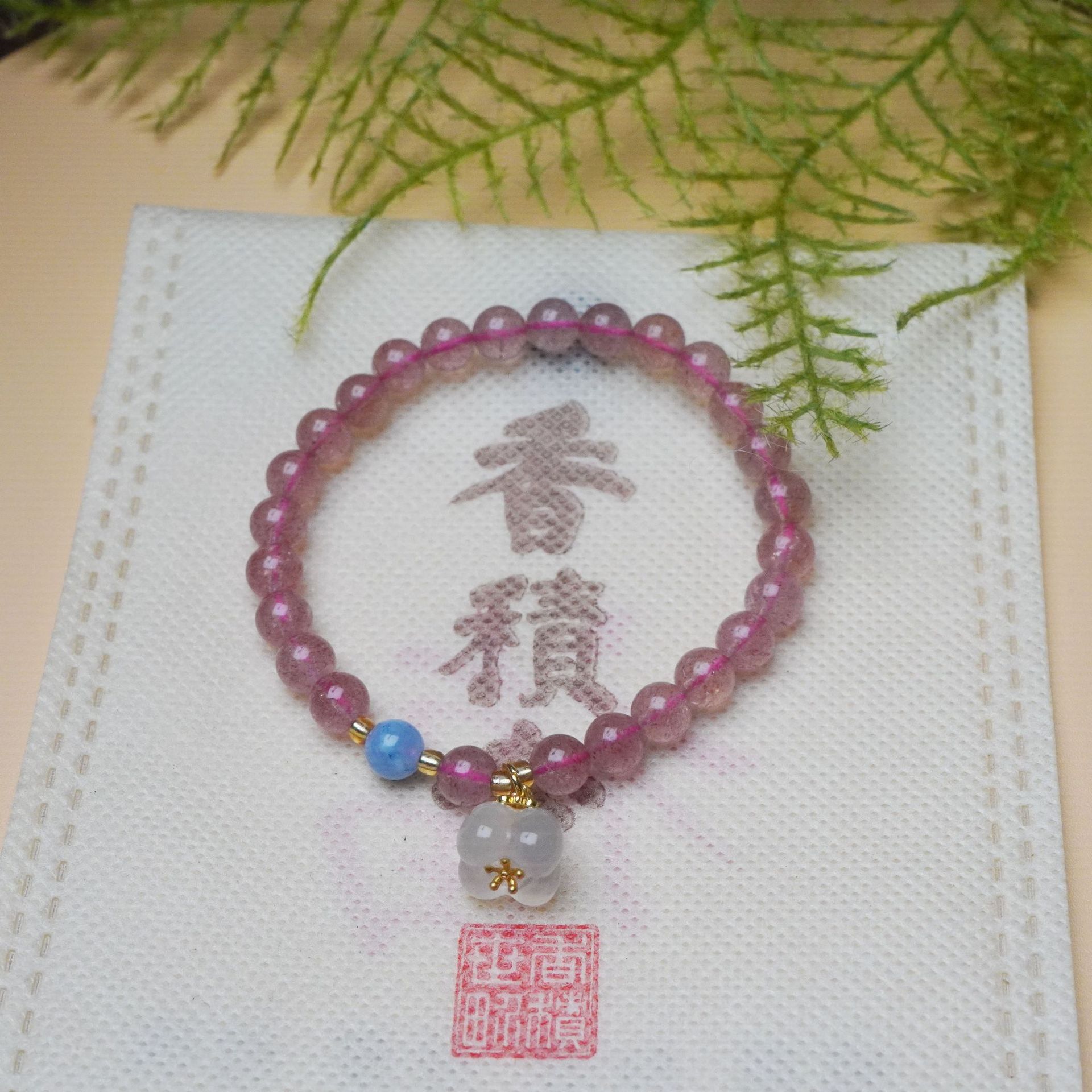 Natural fresa cristal de ágata pulsera con cuentas mujer frescura dulce flor de melocotón colgante premium sense mano pinchos accesorios pic 8
