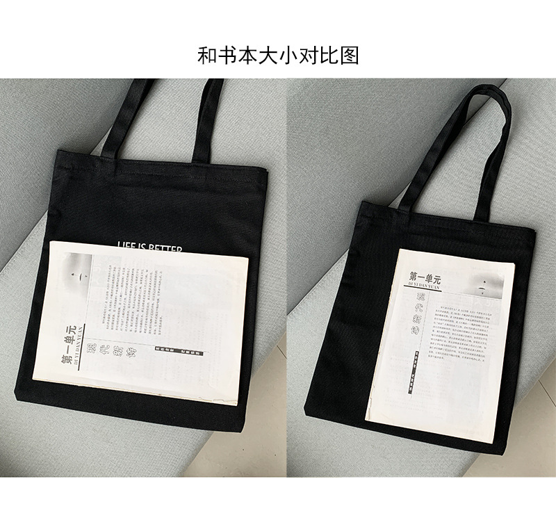 Summer simple letter hand-held canvas bag, zipper shoulder bag, casual cloth bag, snacks, shopping, computer, schoolbag, girl pic 6
