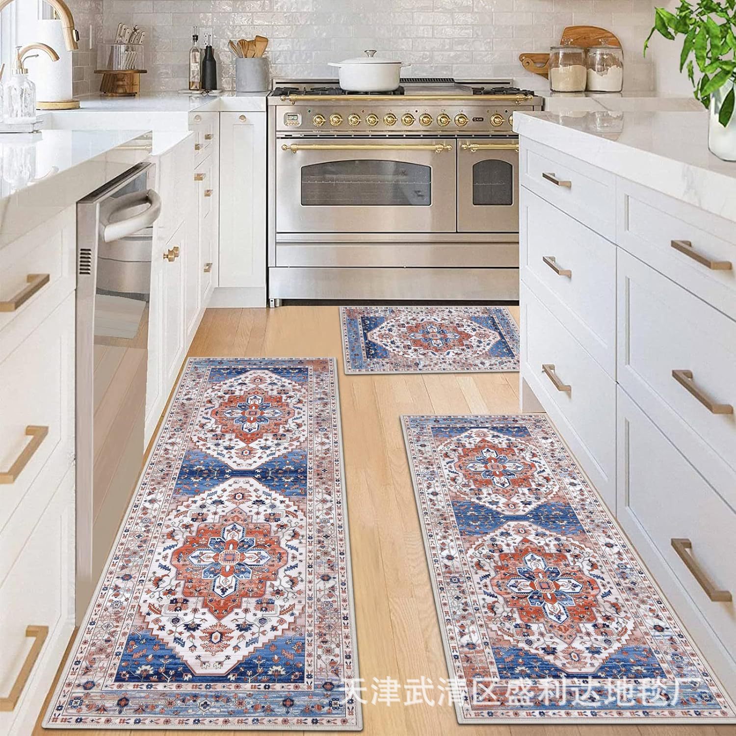 American retro Persian kitchen mat, oil-absorbing and anti-slip combination long strip floor mat, household entrance floor mat in stock pic 6