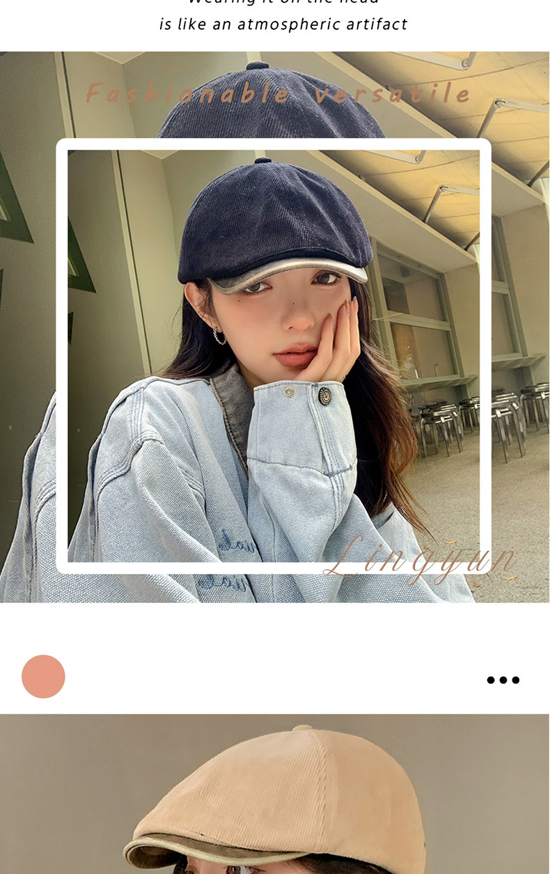 英伦风复古日系前进帽子女春秋季出游百搭显脸小反戴报童画家帽潮详情3