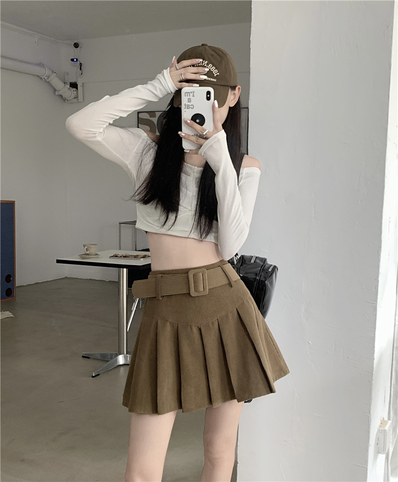 秋冬季韩版2024新款时尚辣妹高腰显瘦短款百搭纯色百褶半身裙子女详情4