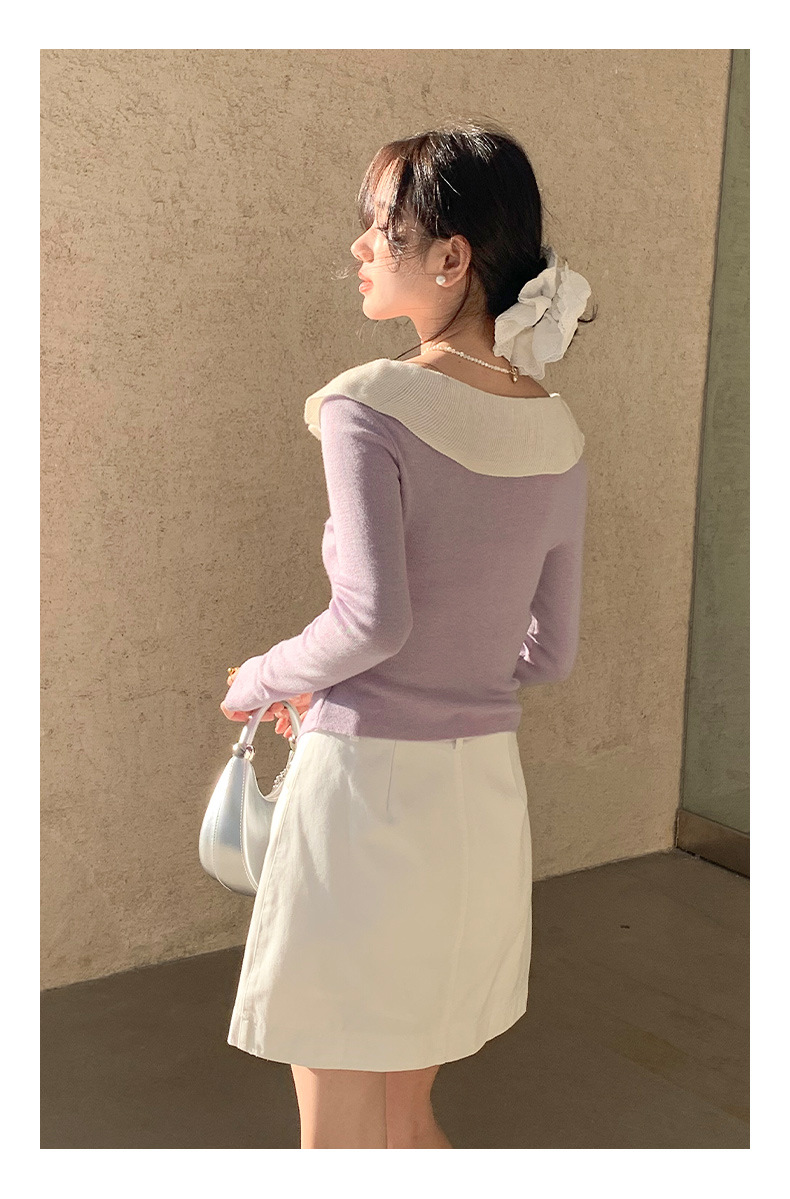 衣尔衫 设计感 假两件娃娃领蝴蝶结针织衫女短款温柔修身气质0337详情23