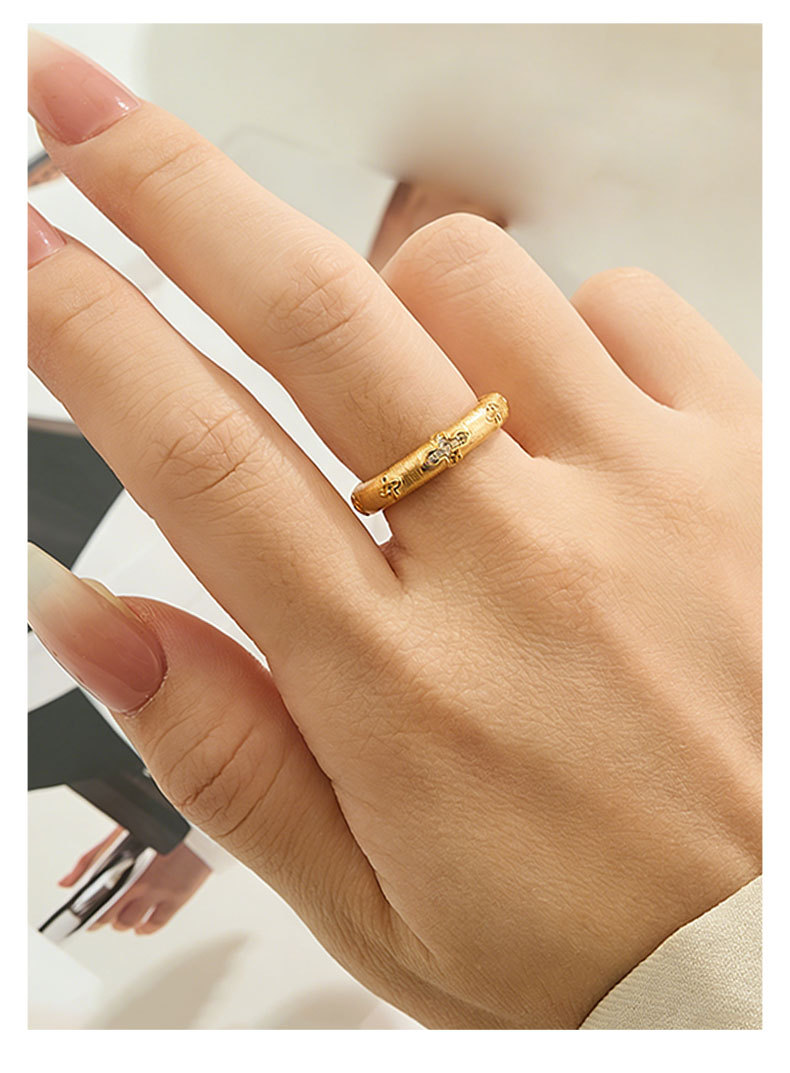 Retro court-style gold brushed petal open ring, copper alloy real gold electroplated with zircon adjustable ring pic 13