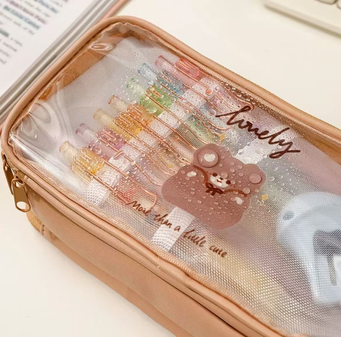 多色糖果色透明笔袋 大容量多层设计 收纳袋式笔袋 学生文具收纳利器详情11