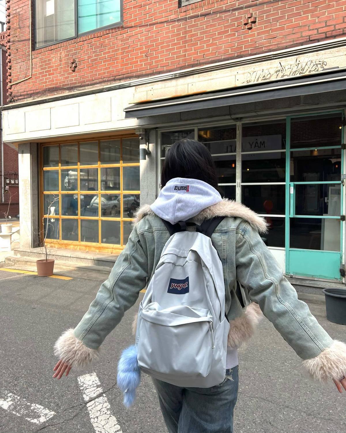 跨境外贸JANSPORT双肩包学生书包男女款背包蝶漾青漾雾霾蓝可代发详情9