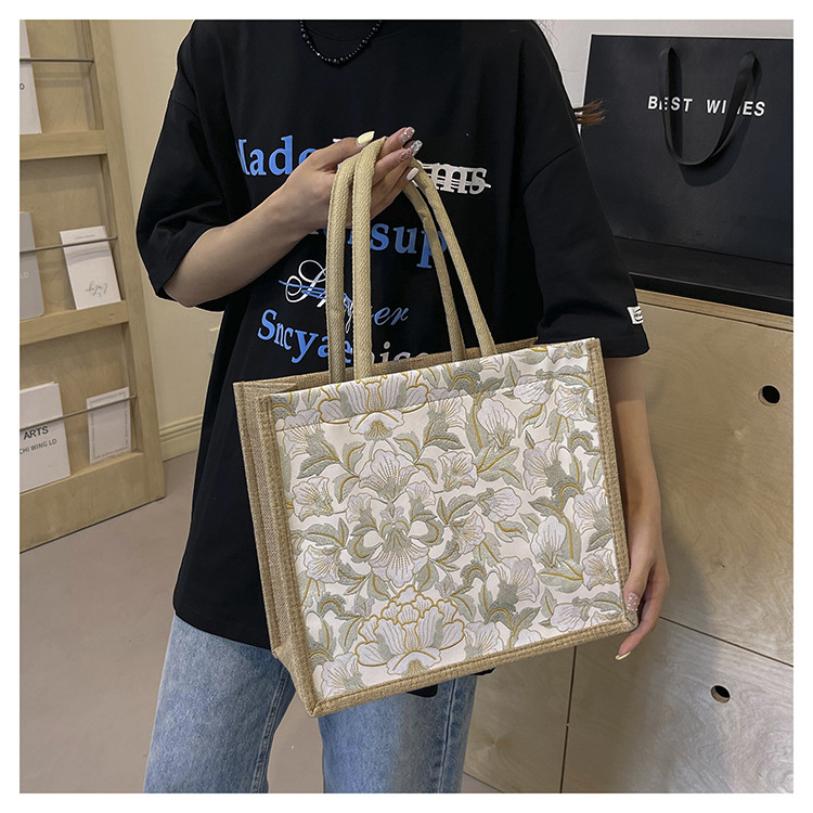 韩版文艺女包新款潮高颜值大容量棉麻时尚上班通勤手提袋便当包包详情20