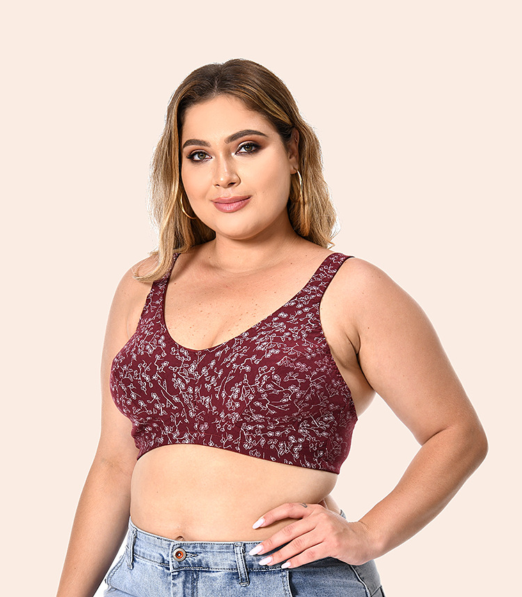 Chinese-style cotton bras without steel rims, large-sized printed bras, Chinese-style wide-shoulder straps, comfortable underwear, European and American bras, DEF breathing type bra pic 2