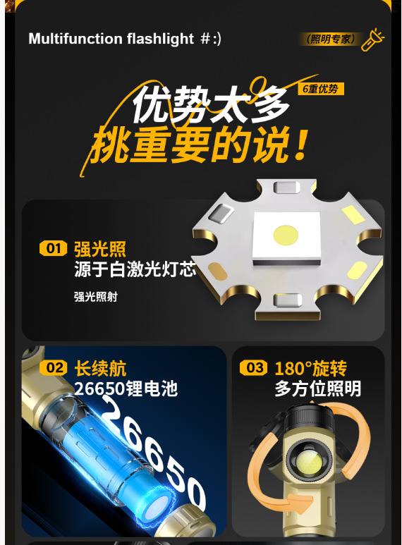 磁吸多功能拐角手电筒强光爆亮转角手电筒户外强光拐角维修工作灯详情2