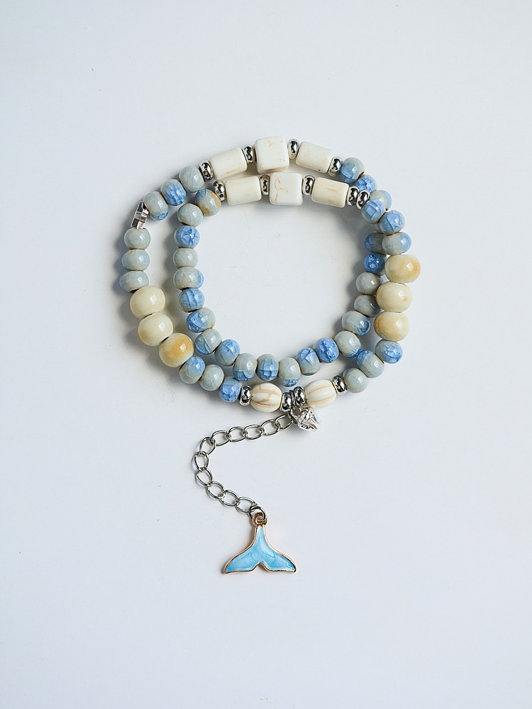 景德镇陶瓷手链不掉色女夏季小清新原创简约学生海星贝壳叠戴手串详情5